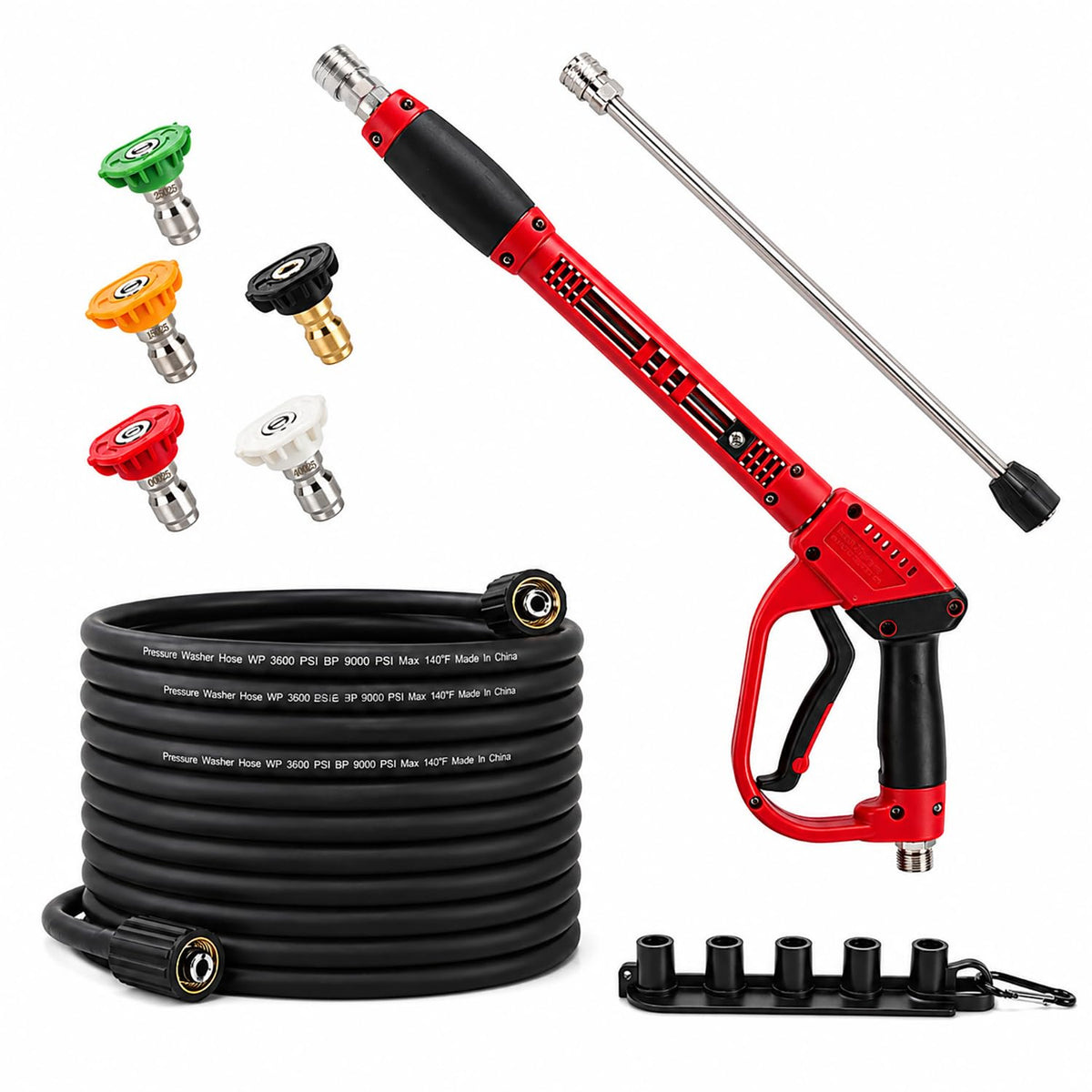 Javneo pressure washer gun and hose setup with ergonomic grip for comfortable cleaning.