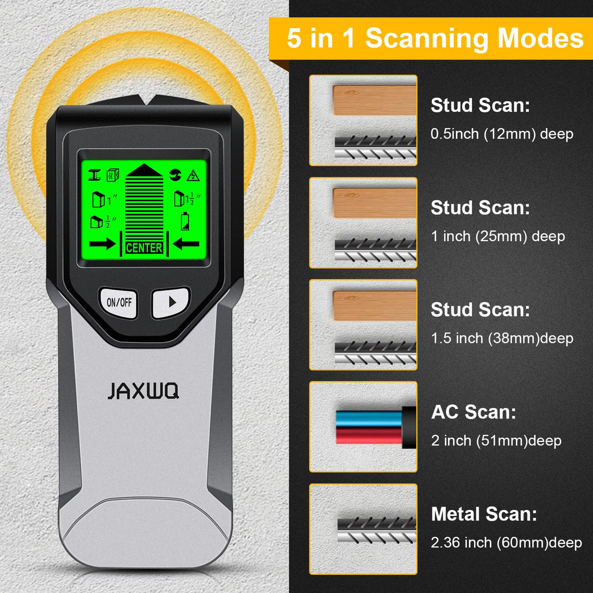 JAXWQ Stud Finder detects live electrical wires behind walls for safer drilling.