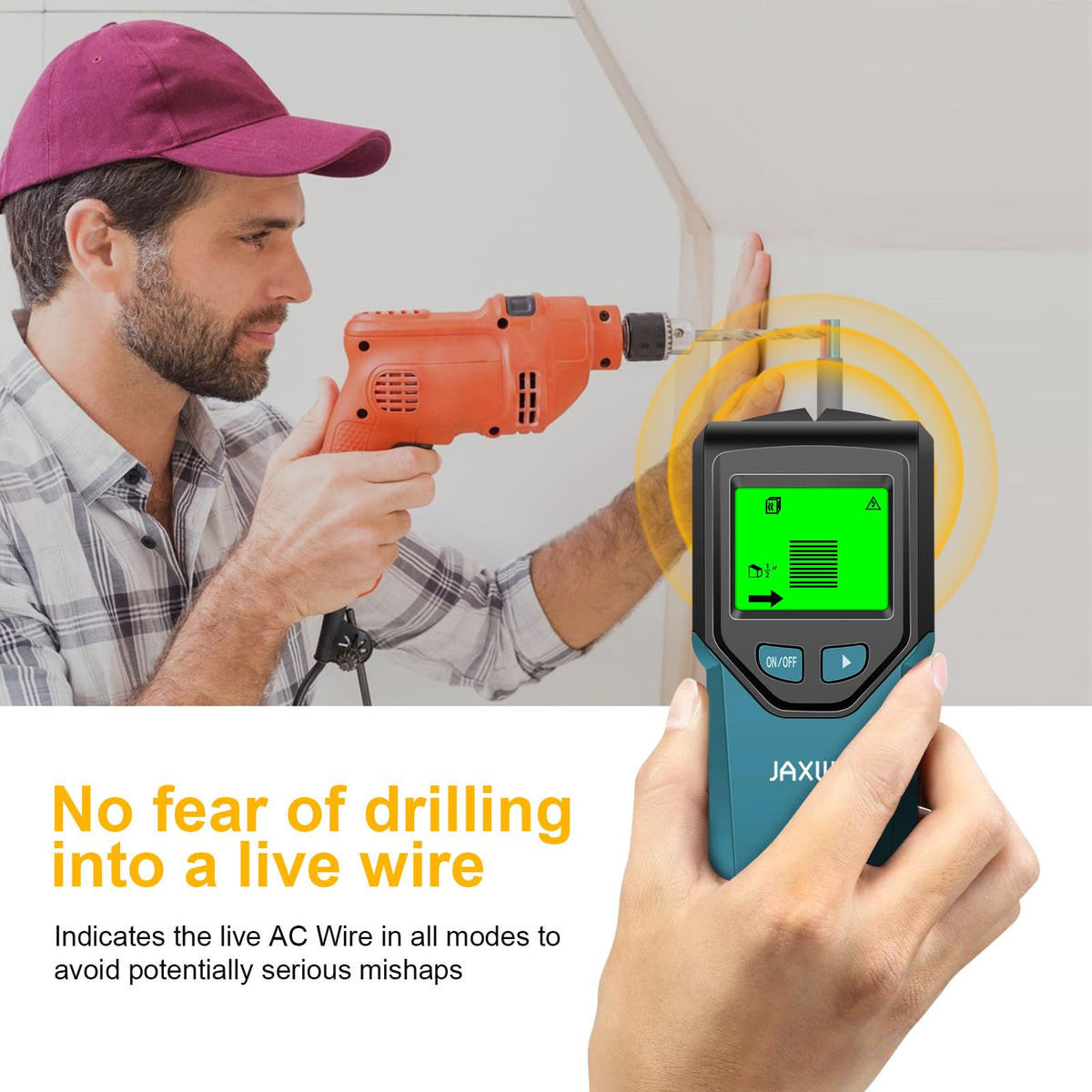 JAXWQ Stud Finder scan modes help identify wood, metal, and pipes.