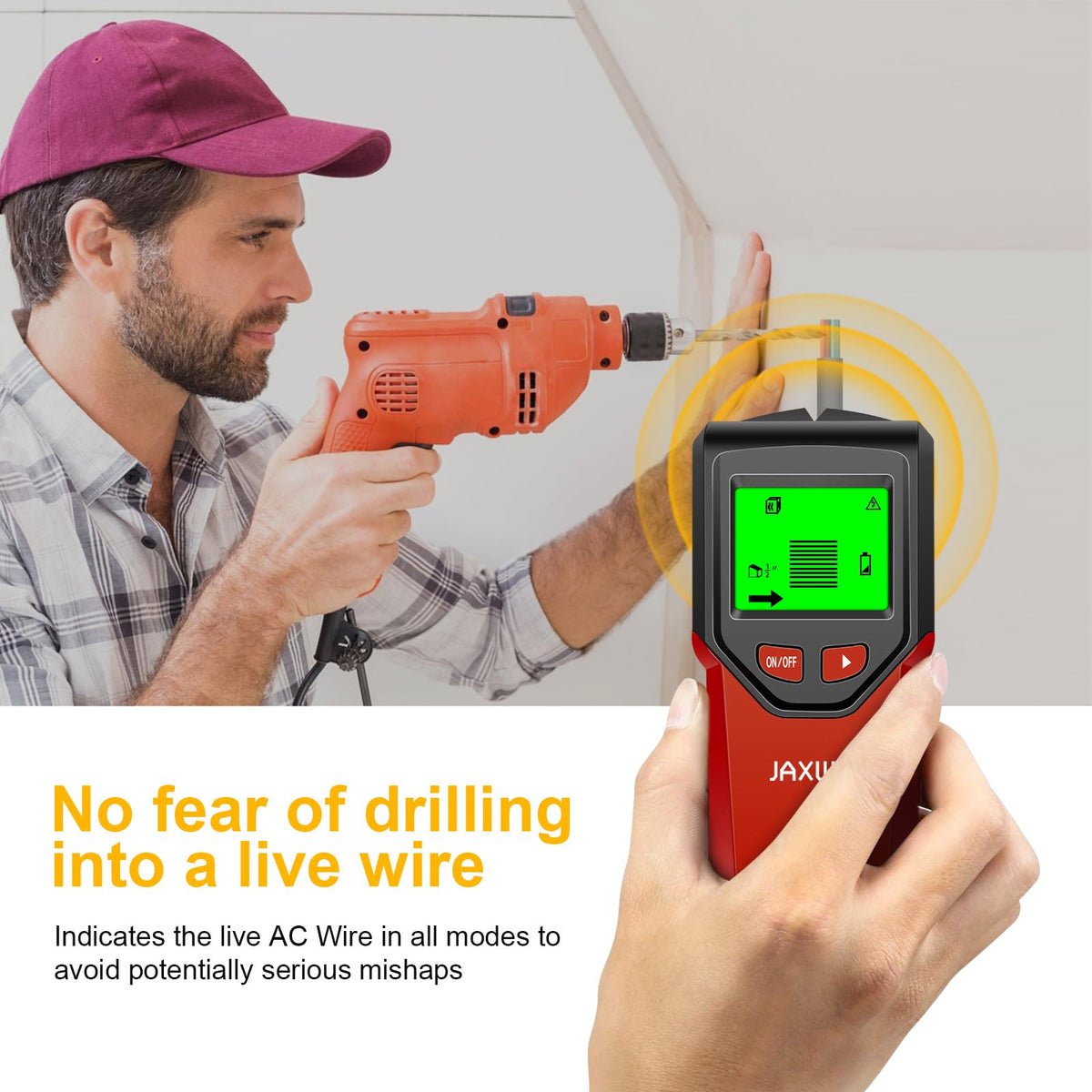 JAXWQ Stud Finder wall scanner emits audible beeps guiding to stud locations.