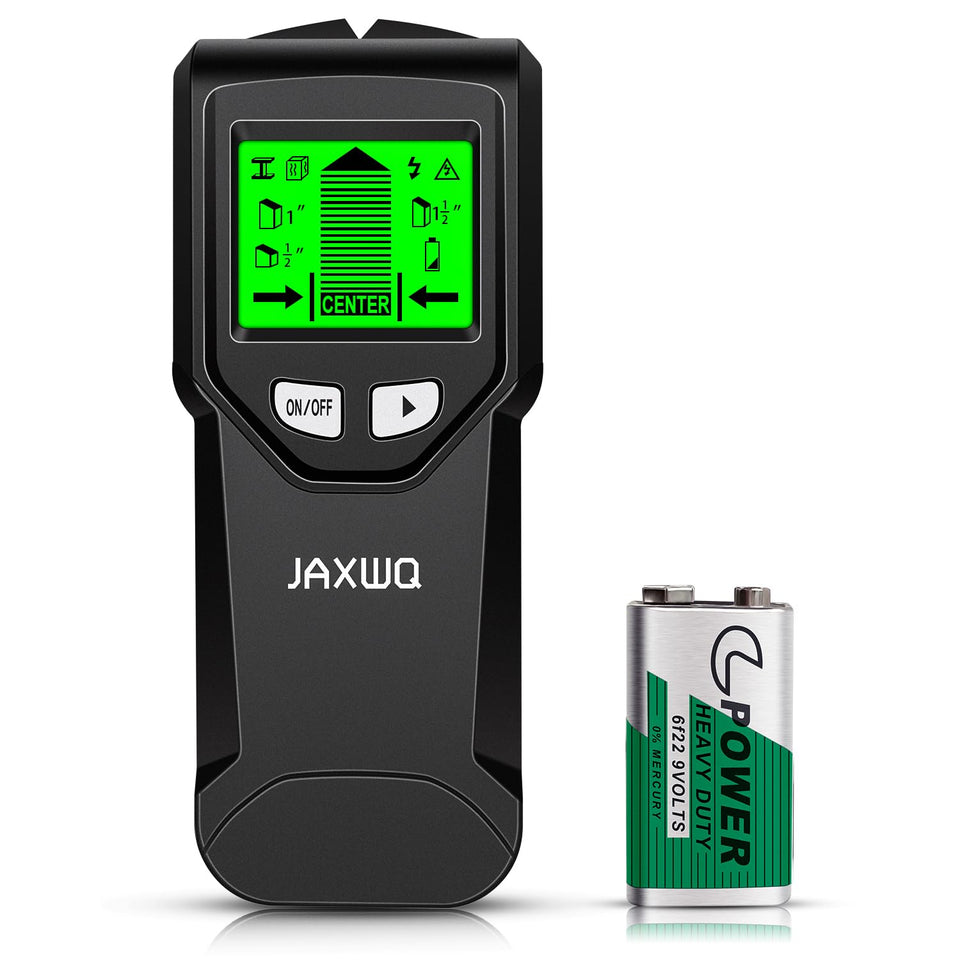 JAXWQ Stud Finder with HD LCD display shows stud center and edge for precise mounting