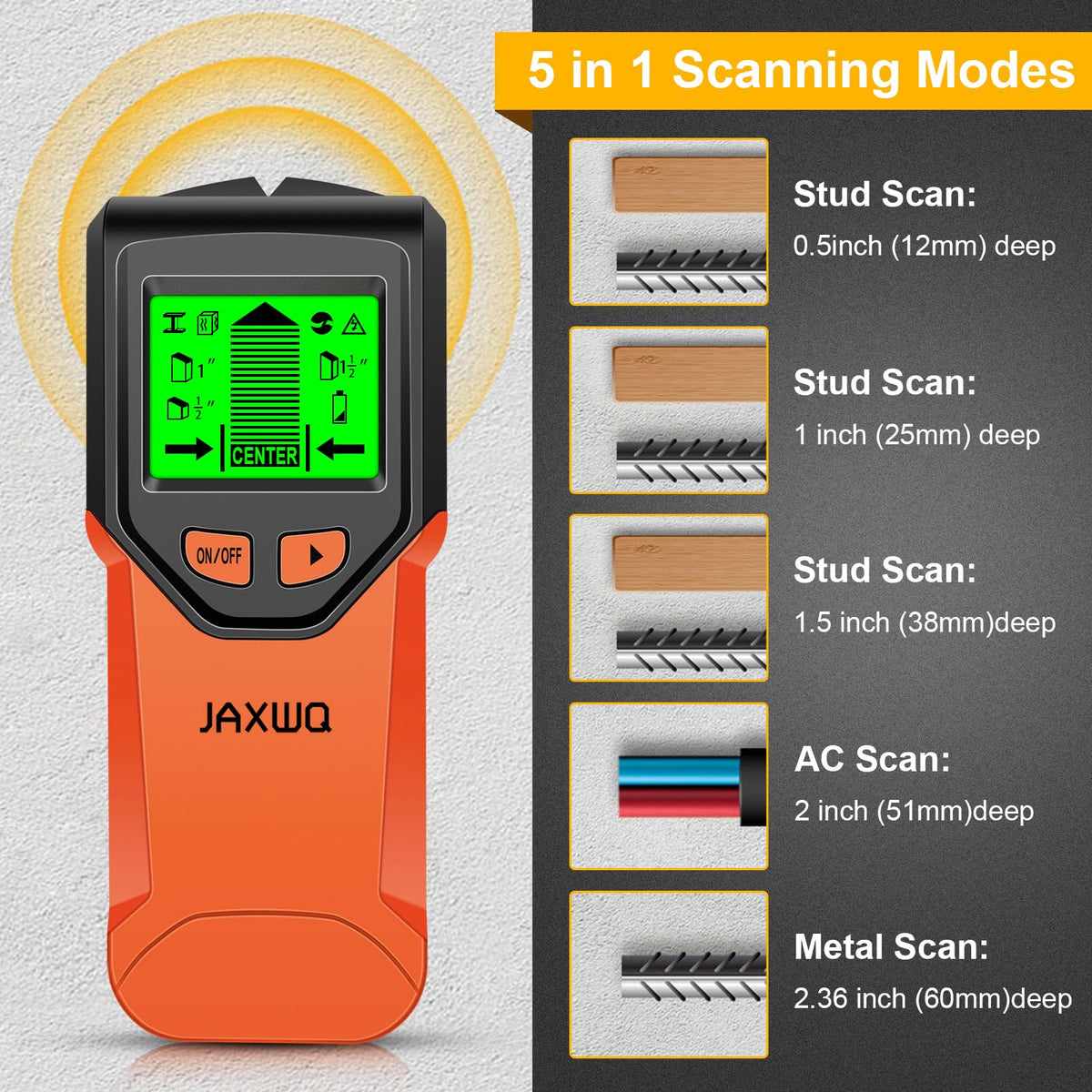 JAXWQ HD LCD display guides center, edge, and battery status clearly.