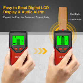 JAXWQ Stud Finder wall scanner detects live AC wires to prevent shocks during installs.