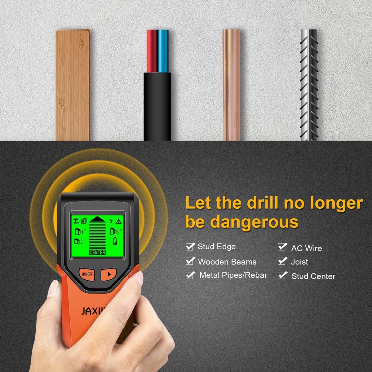 JAXWQ live wire detection warns about energized wires before drilling.