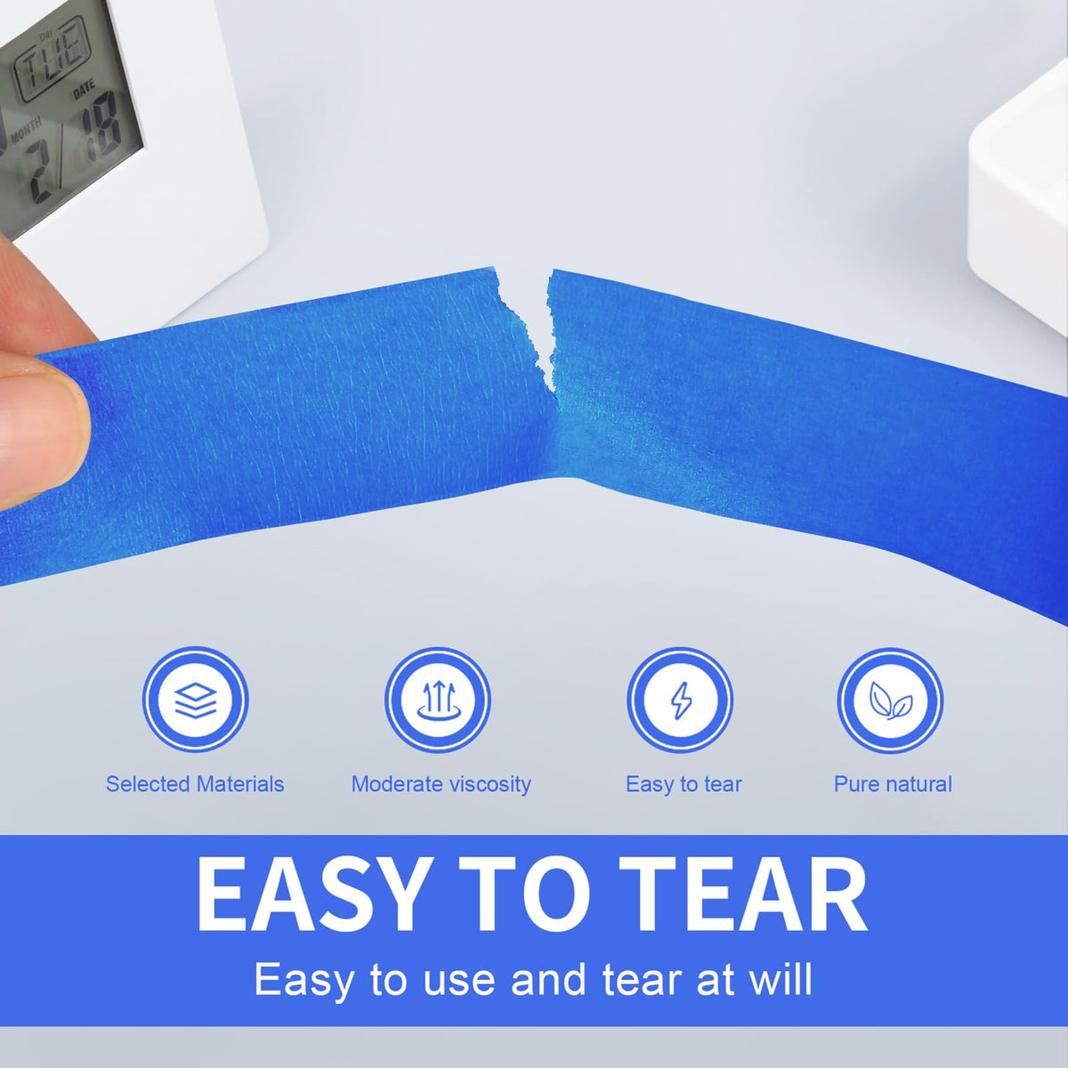 JayJayup 2-inch blue tape on wall near moulding for crisp lines.