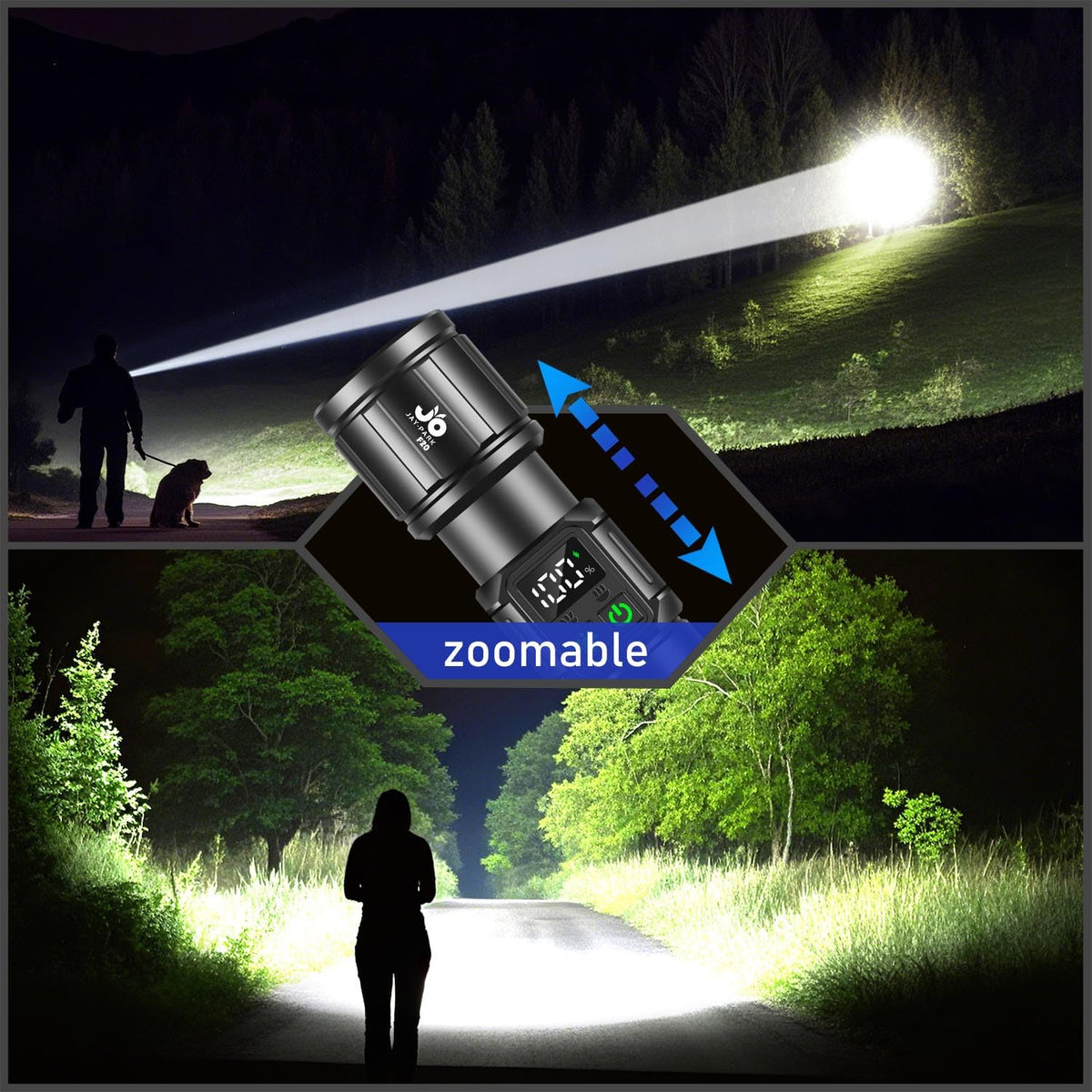 JAY-PARK Flashlight 5000mAh rechargeable battery for extended lighting between charges