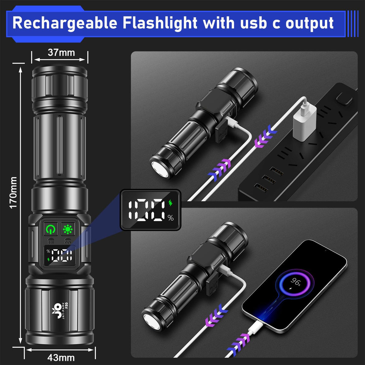 JAY-PARK Flashlight COB side light for ambient coverage and safety
