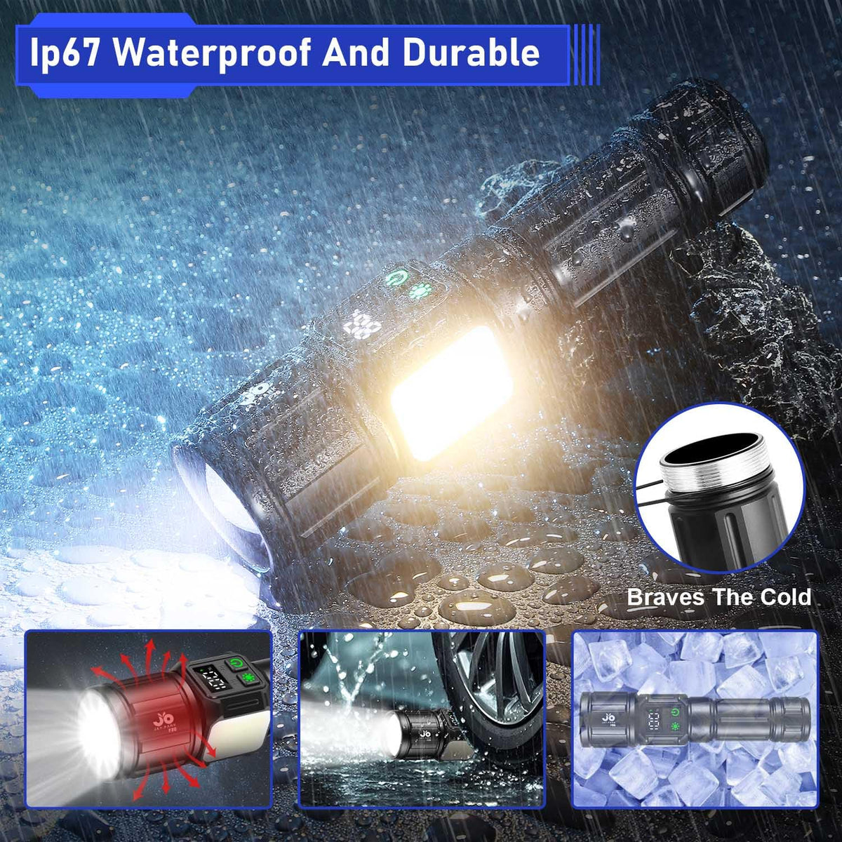 JAY-PARK Flashlight IPX7 waterproof for rain, splashes, or submersion