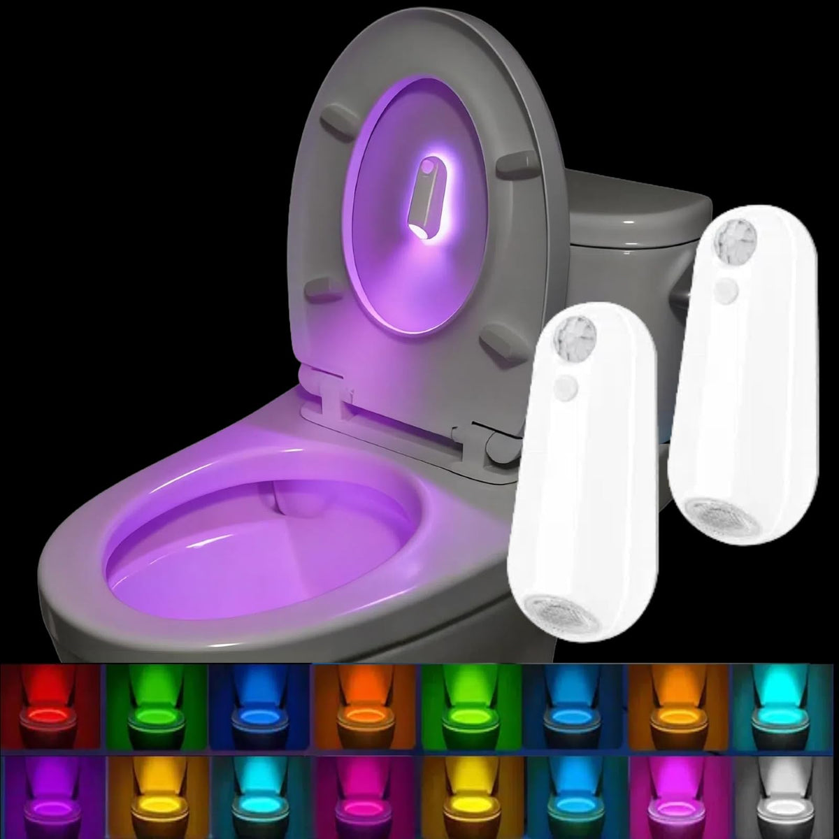 Jaypurling toilet night light front view with gentle RGB glow for safe nighttime visits
