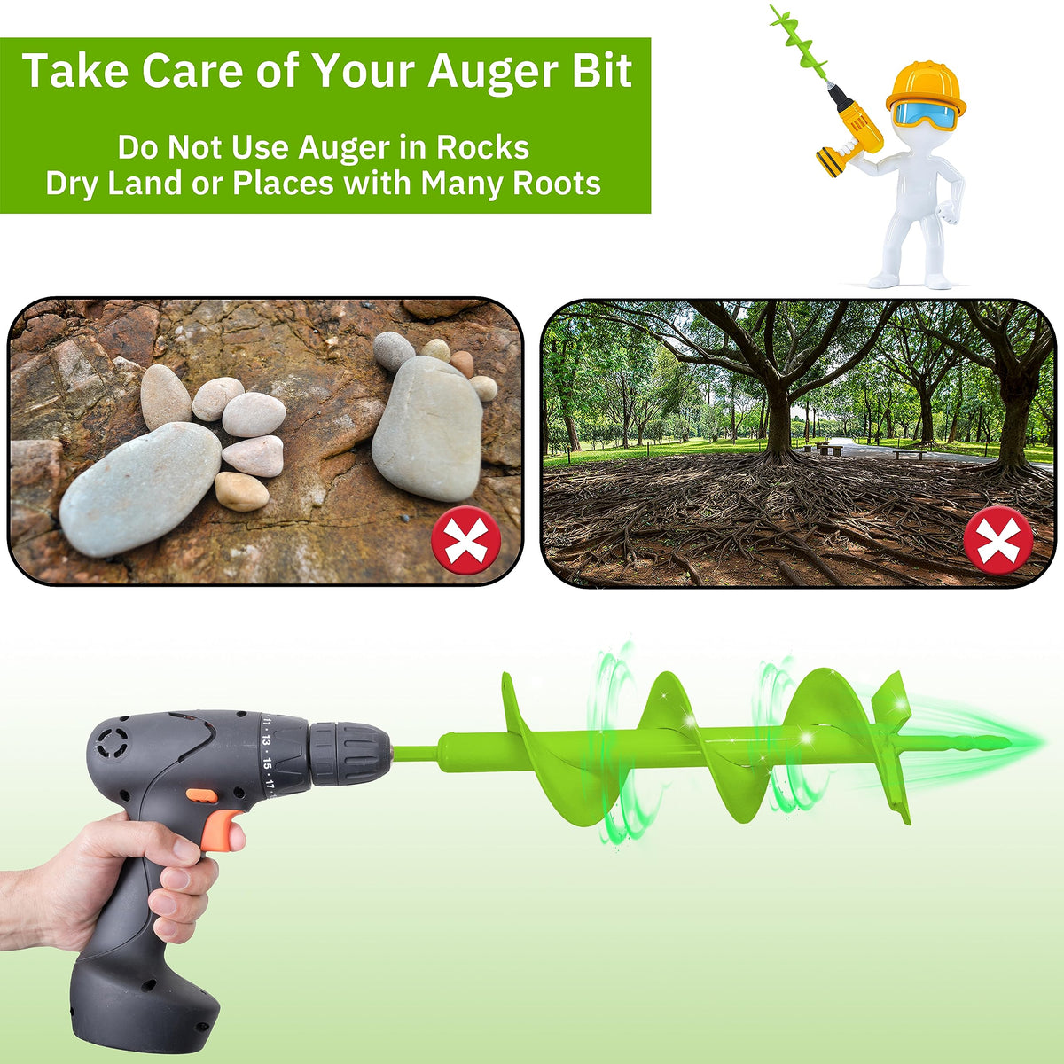 Jayzod multi-use auger for planting bulbs and anchoring sunshades.