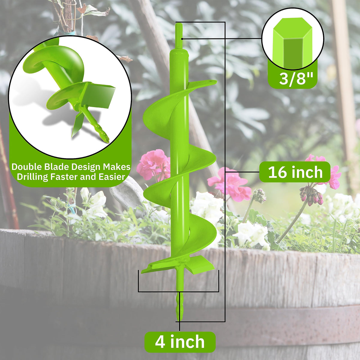 Jayzod solid steel 4x16 auger for durable garden use.