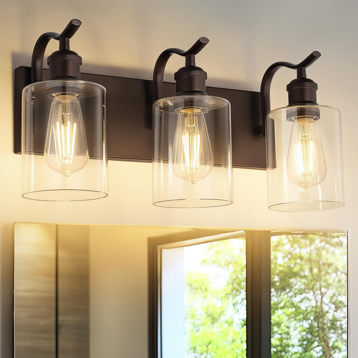JAZAVA 3-light vanity light over mirror with oil-rubbed bronze finish for warm bathroom glow