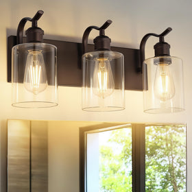 JAZAVA 3-light vanity light over mirror with oil-rubbed bronze finish for warm bathroom glow
