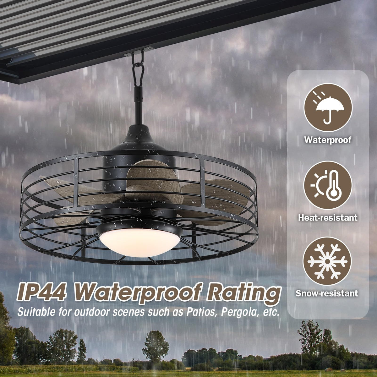 Jazimar 20-inch fan with IP44 waterproof rating for outdoor use