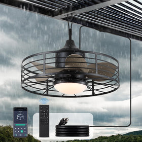Jazimar outdoor caged ceiling fan with lights for porches and patios, enhancing outdoor comfort