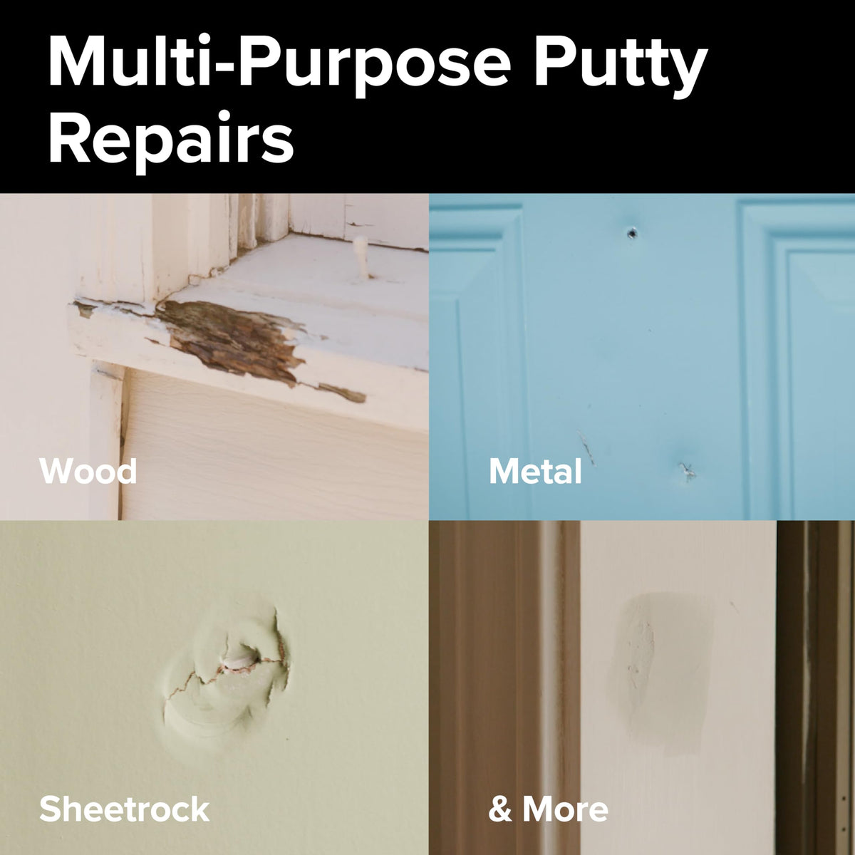 J-B Weld Multi-Purpose Putty two-component mix demonstrates strong interior repair capability.