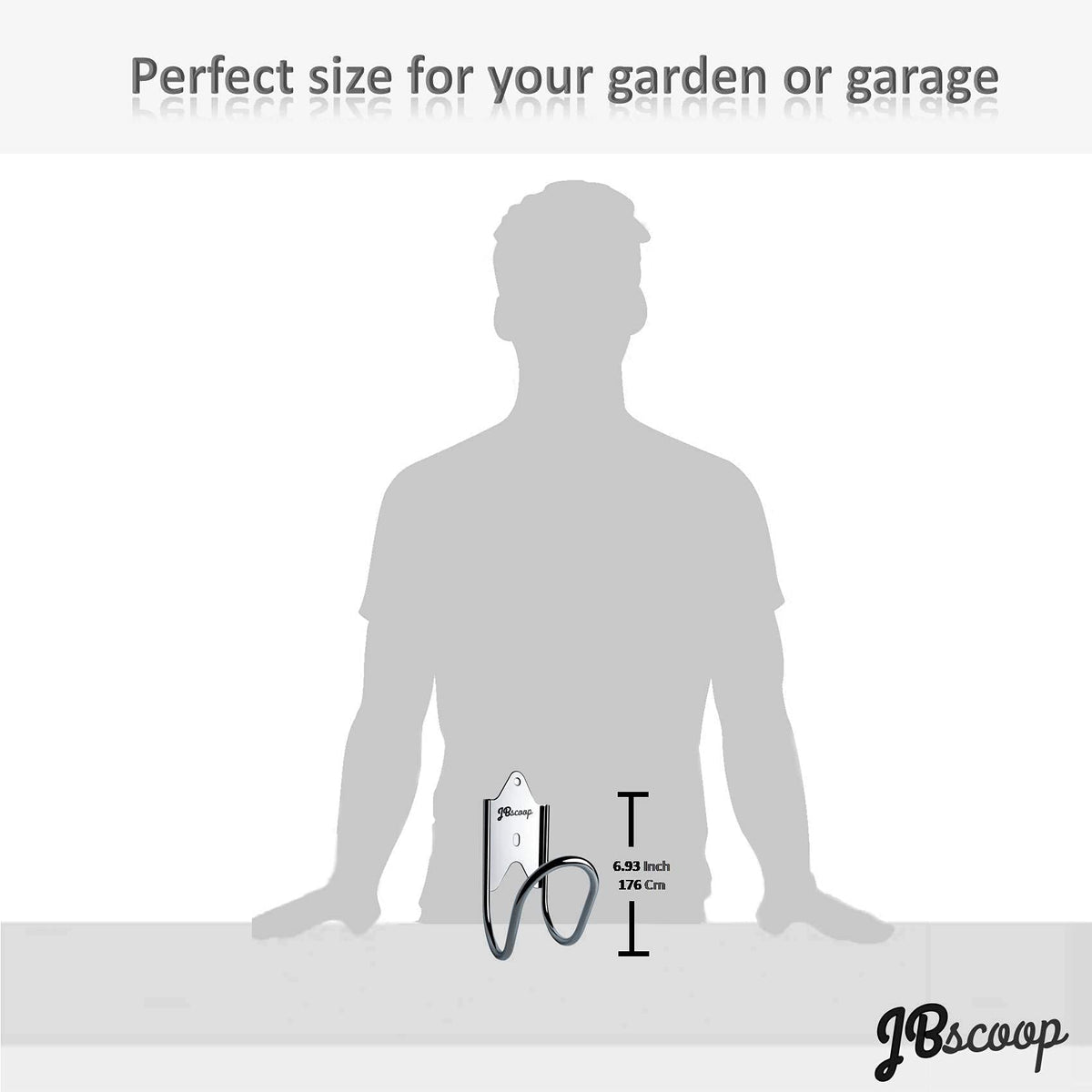 JBscoop black logo accent on hose holder adds sleek garden look.