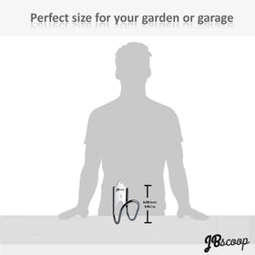 JBscoop black logo accent on hose holder adds sleek garden look.