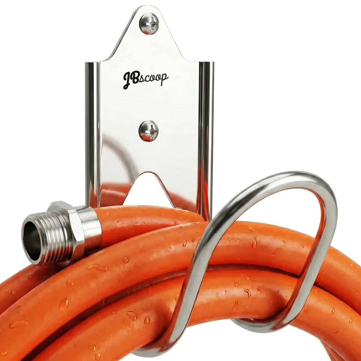 JBscoop garden hose holder wall mount for organized outdoor storage.