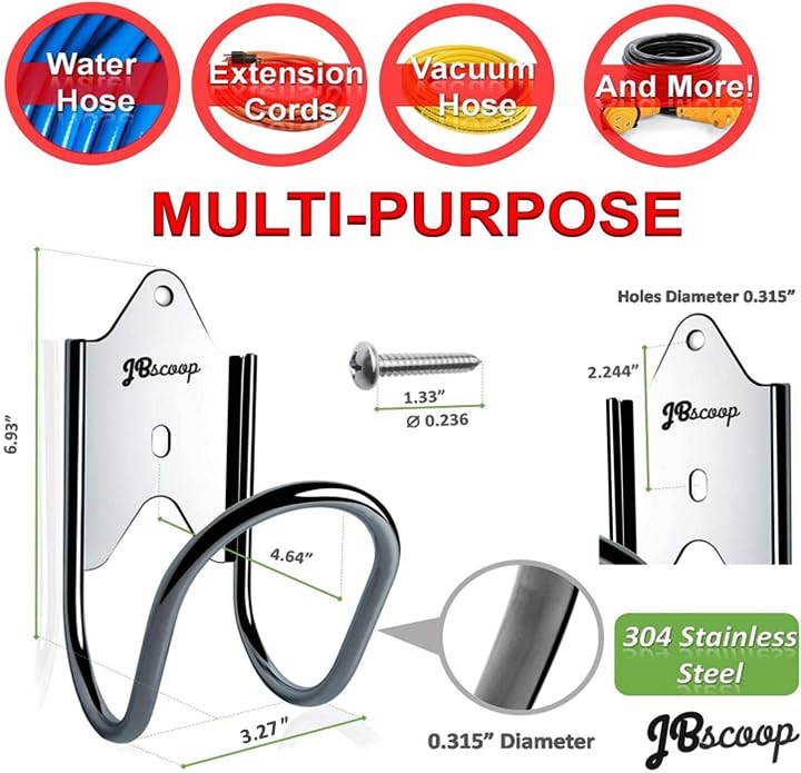 JBscoop hose holder dimensions help plan secure mounting space.