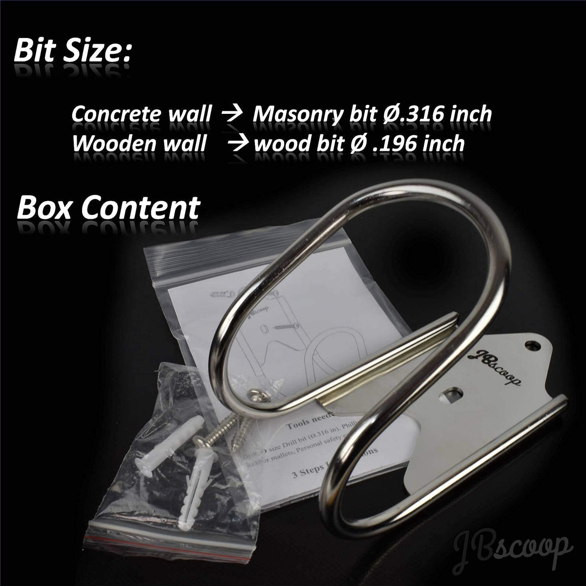 JBscoop hose holder mounted on wall for space-saving garage organization.