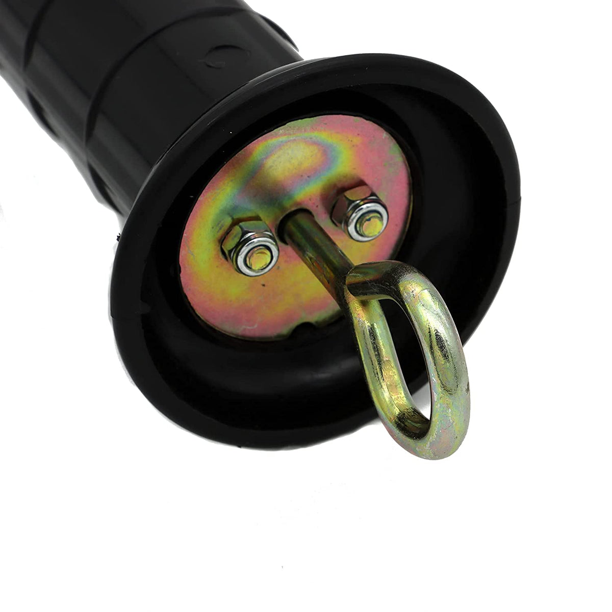 JBTOZIUY gate handle in black demonstrating rope attachment without tools