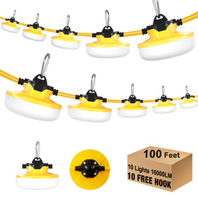 JC-LGL LED string light 100ft setup on busy worksite for broad illumination