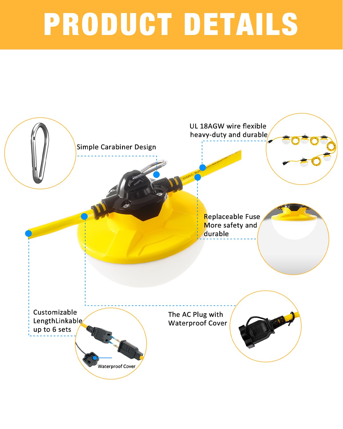 JC-LGL LED string light hook design enabling easy hanging and placement