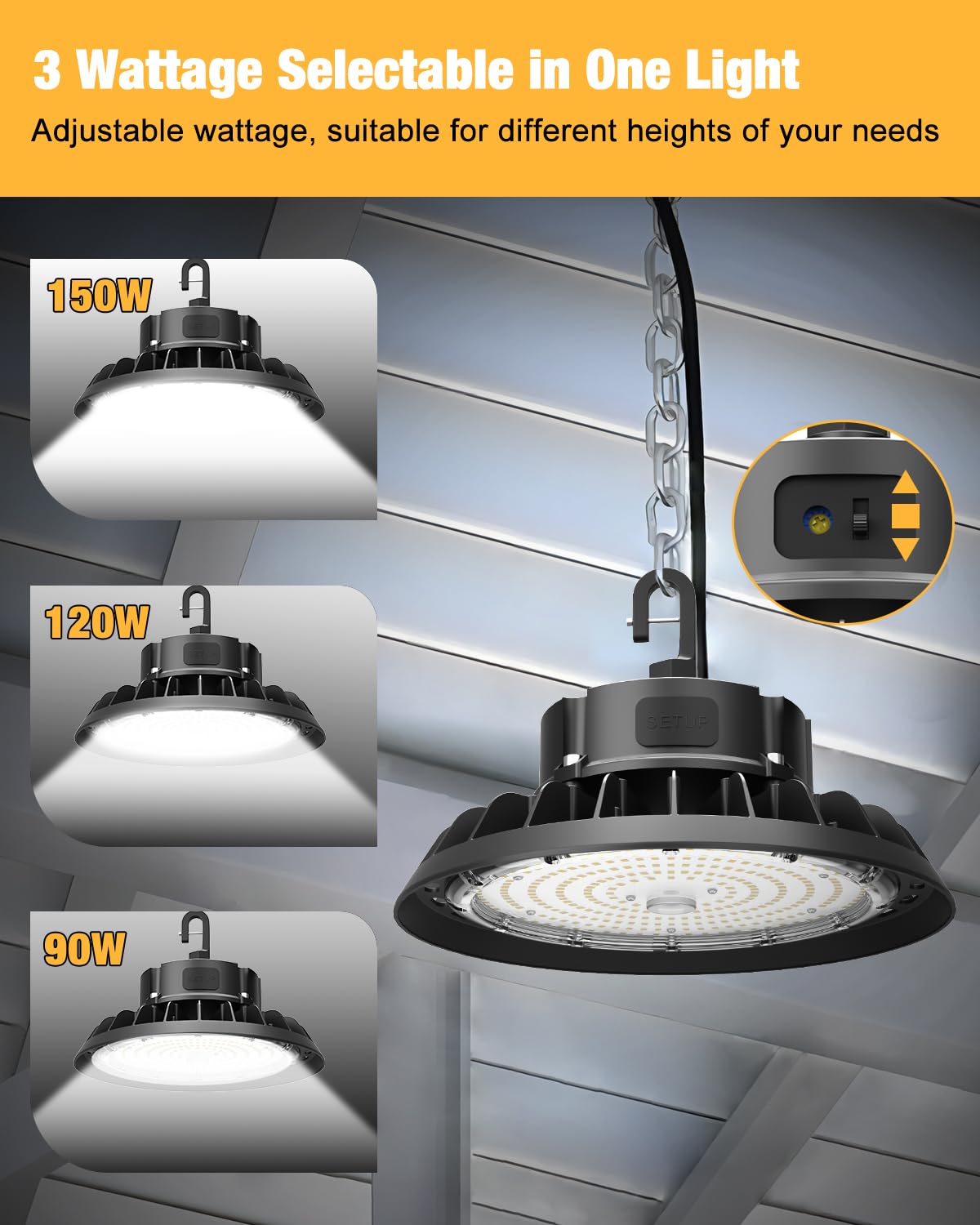 JC-LGL UFO LED High Bay Light IP65 water-resistant design for damp or dusty spaces.