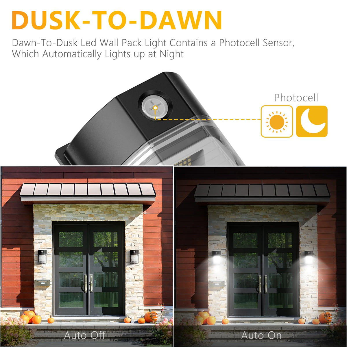 JC-LGL dusk-to-dawn sensor activation enables hands-free night lighting near entrances.
