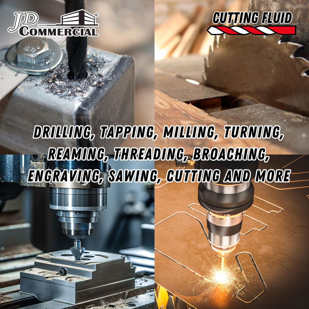 JD Commercial cutting fluid heat-dissipation action cools cutting edges effectively.