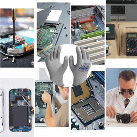 JDL ESD gloves used in PC assembly and repair tasks.