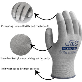 JDL ESD gloves on hand highlighting snug fit and dexterity.