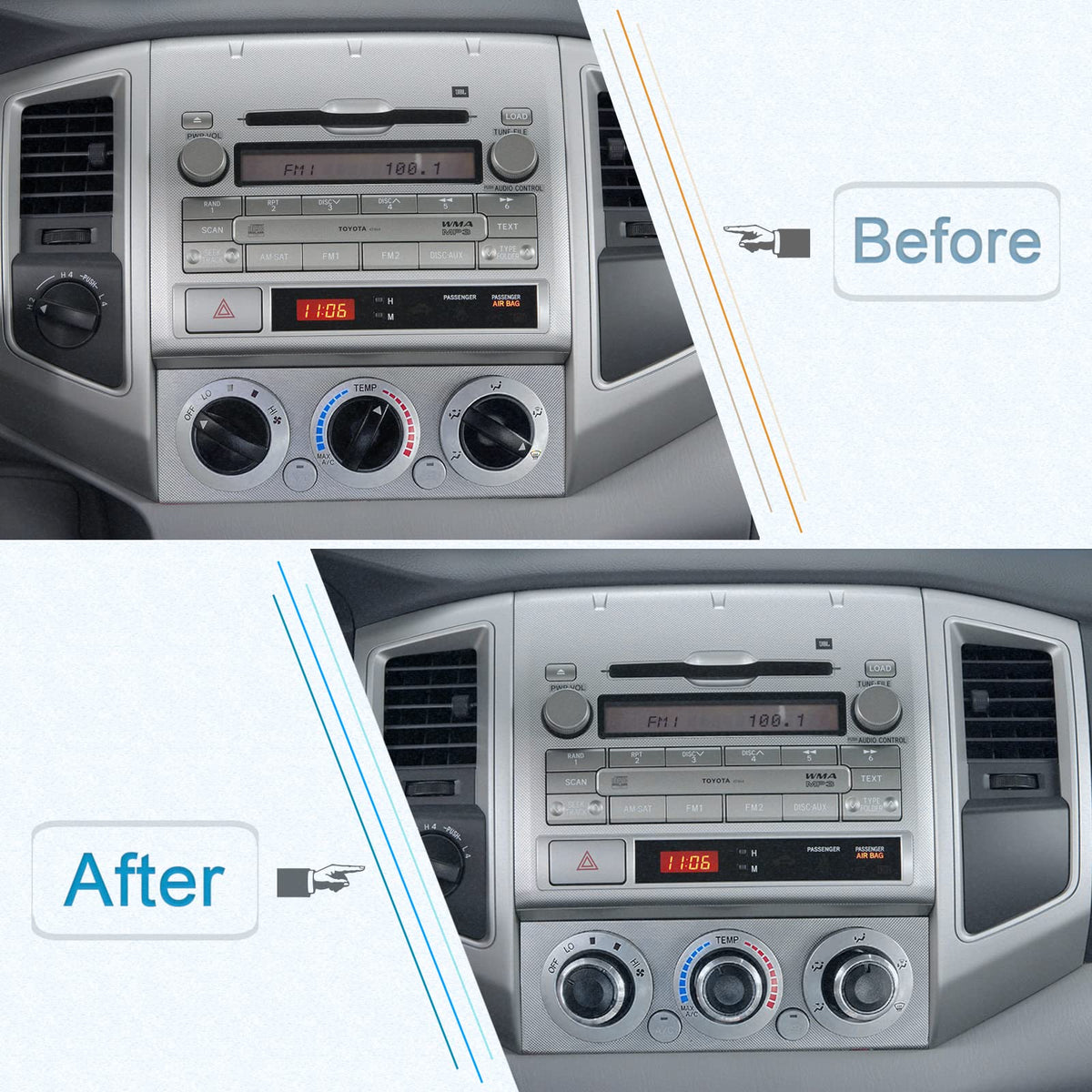 JDMCAR Tacoma AC knob back detail demonstrates simple, tool-free compatibility.