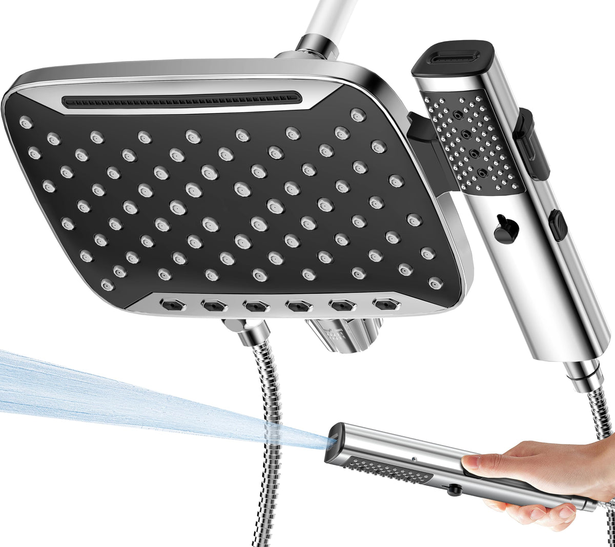JDO 10-inch rain shower head delivers wide coverage for a spa-like shower.