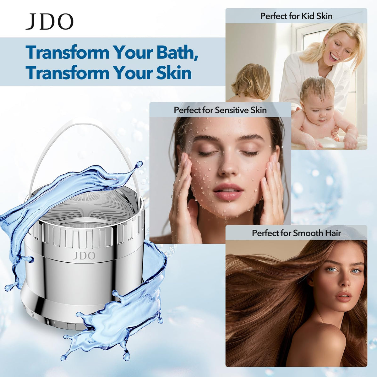 JDO bath filter supports gentle bath water for sensitive skin and dry-hair care.