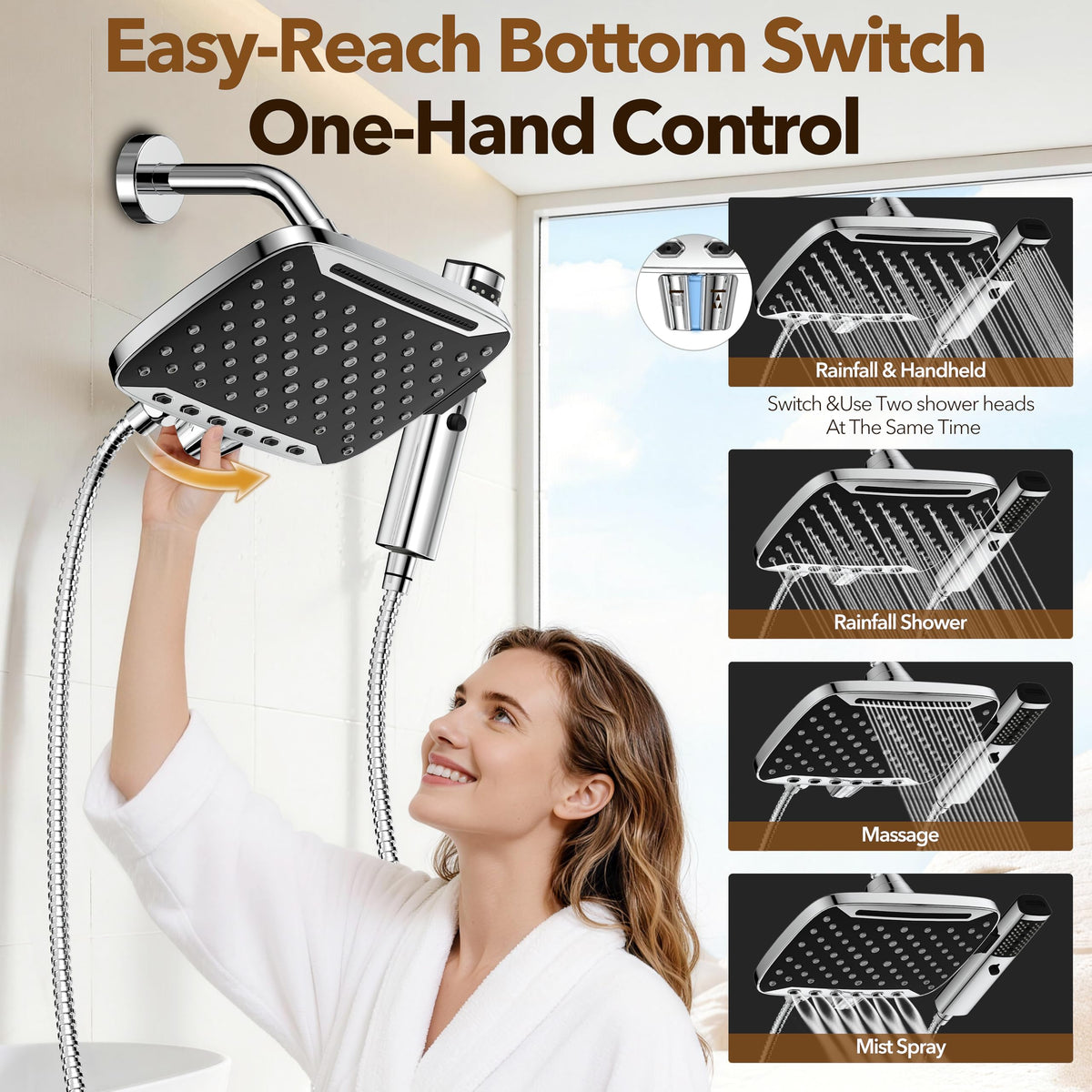 JDO compact minimalist design fits small bathrooms without sacrificing dual spray.