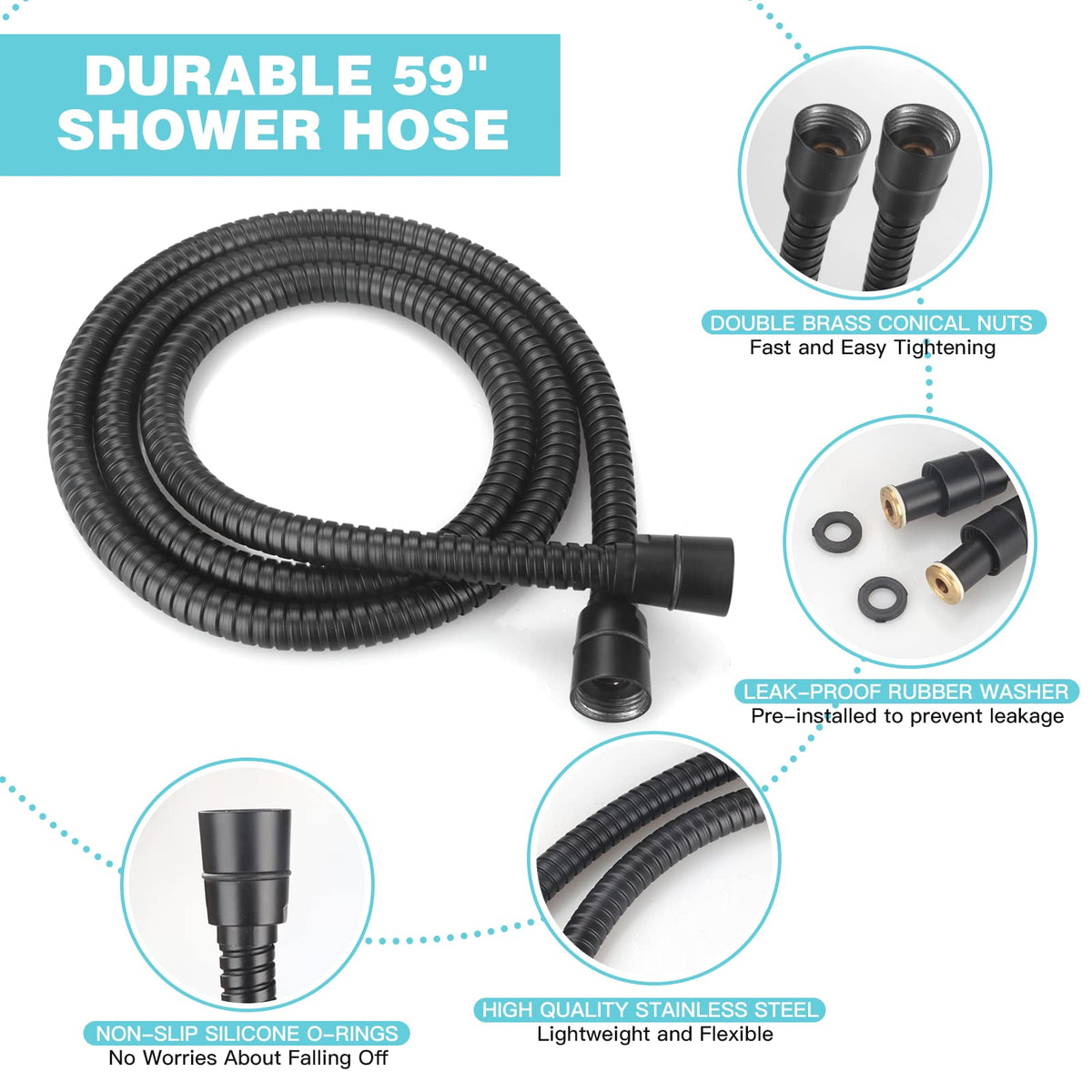 JDO long stainless steel hose provides extra reach for bath and grooming