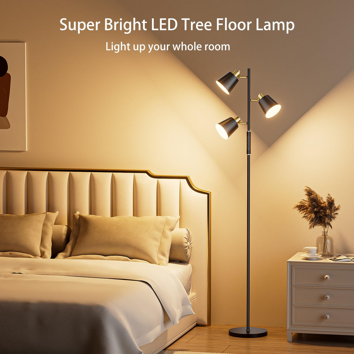 Jeagop touch-control floor lamp for quick brightness and color temperature changes.