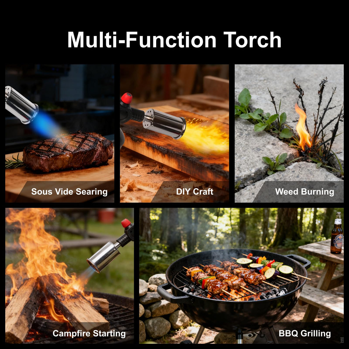Jeagou heavy-duty torch showing adjustable flame control for precise culinary and craft work.