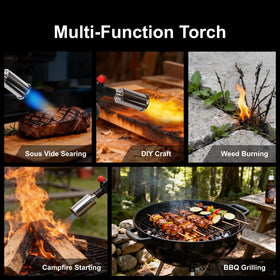 Jeagou heavy-duty torch showing adjustable flame control for precise culinary and craft work.