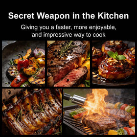 Jeagou heavy-duty torch illustrating multi-use capabilities for cooking, BBQ, camping, and more.