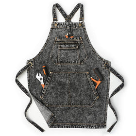 Jeanerlor cotton denim black tool apron front view highlighting durable fabric and practical pockets.