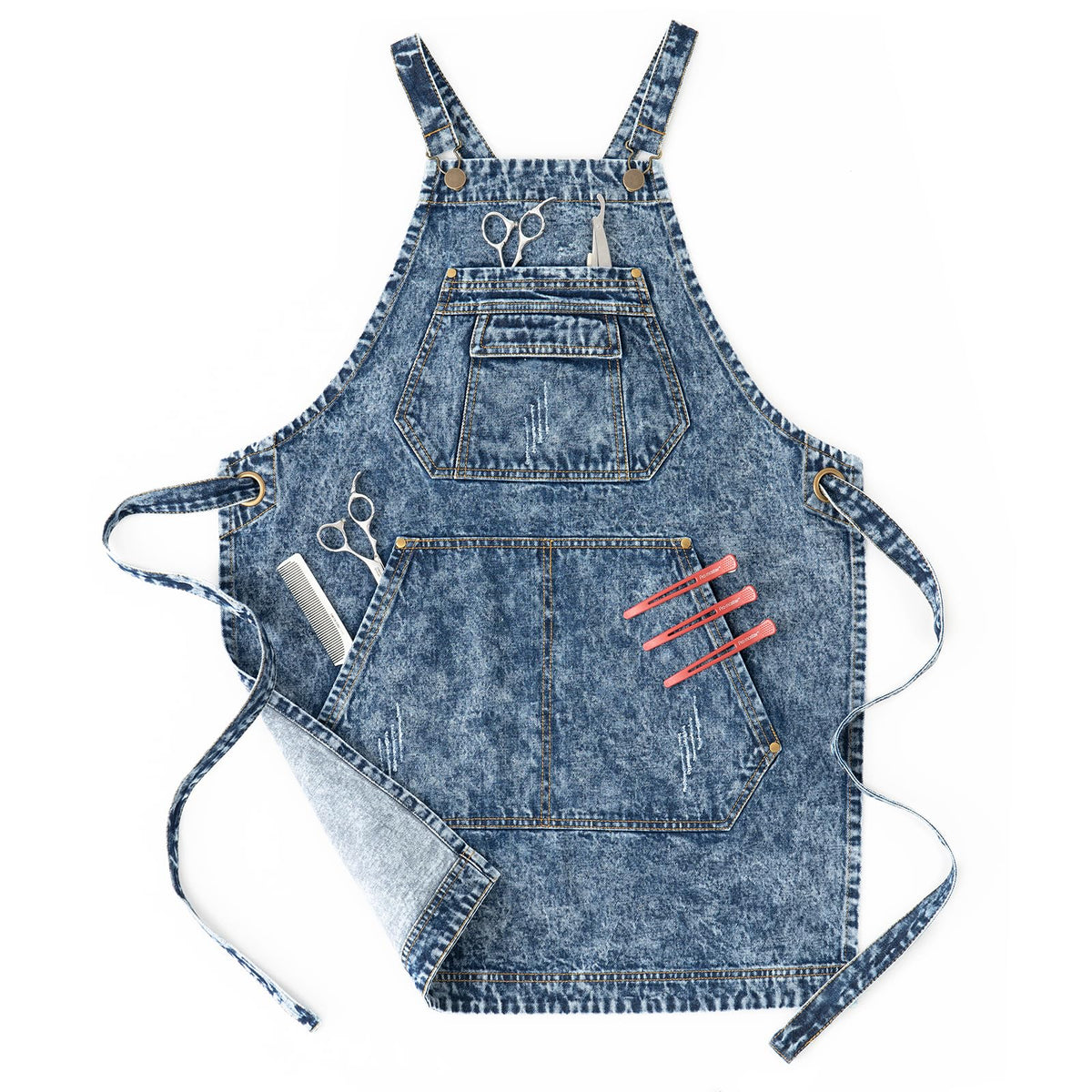 Jeanerlor cotton tool denim apron full front view for everyday protection