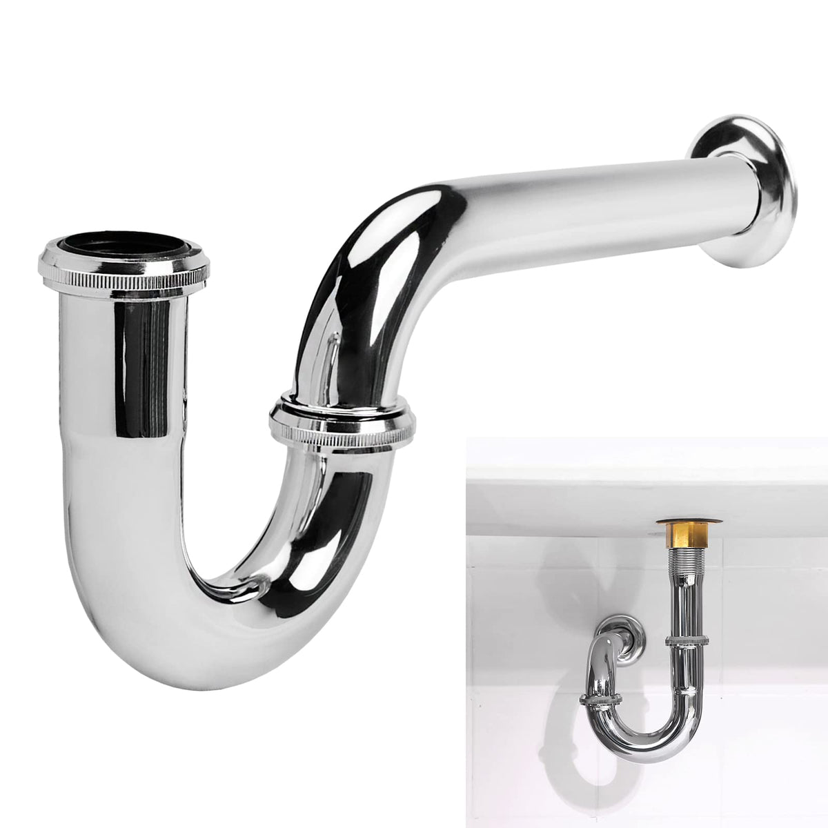 JEAPHA P-Trap chrome finish, 1-1/4 inch drain for smooth bathroom connections