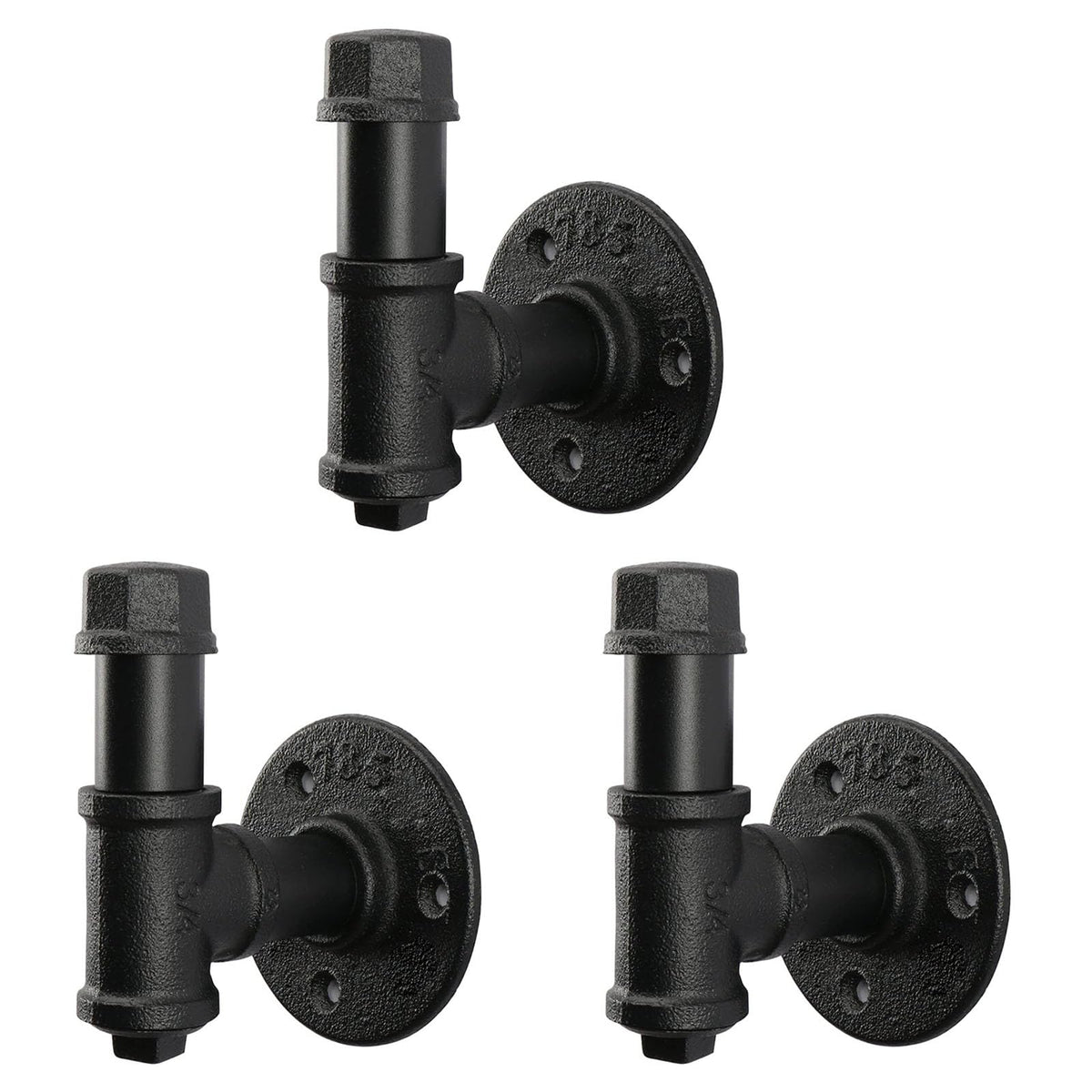 Jeasor 3-pack industrial pipe robe hooks on wall for organized entryway.