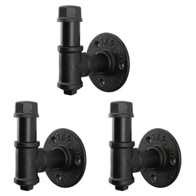 Jeasor 3-pack industrial pipe robe hooks on wall for organized entryway.