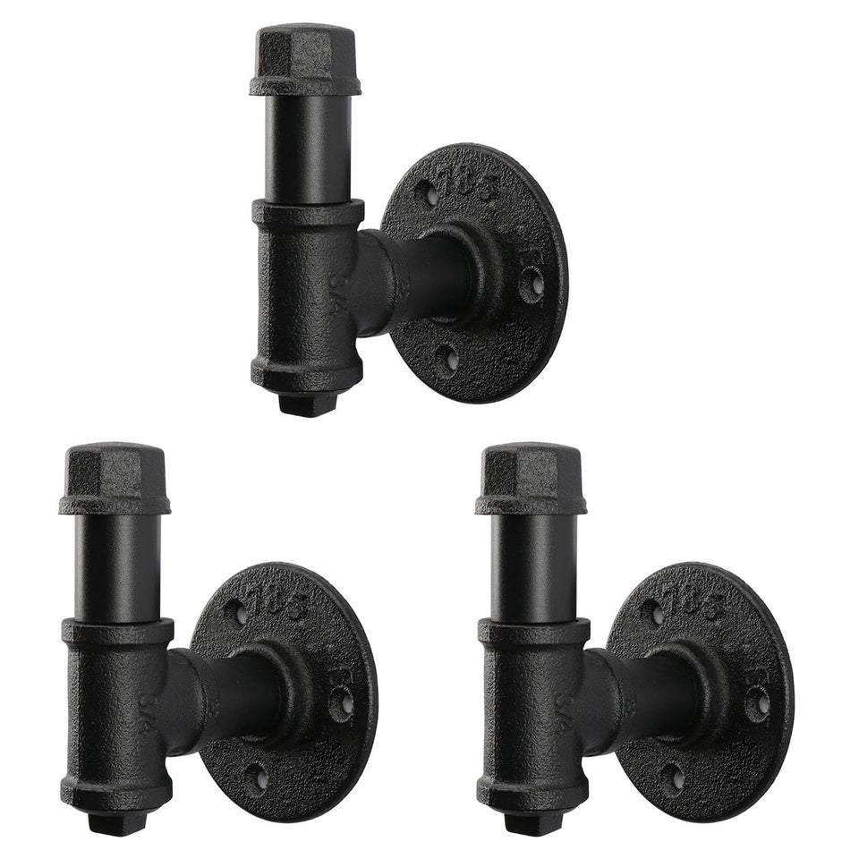 Jeasor 3-pack industrial pipe robe hooks on wall for organized entryway.