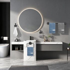 Jeasor farmhouse-style bathroom setup in black demonstrates compact, durable hardware.
