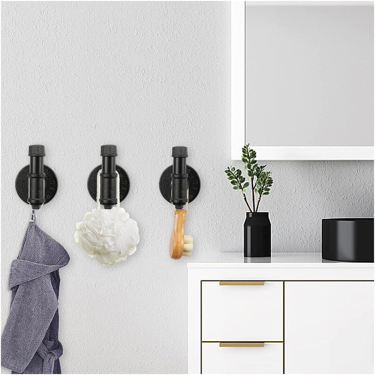 Jeasor wall-mounted robe hook close-up shows durable black finish.
